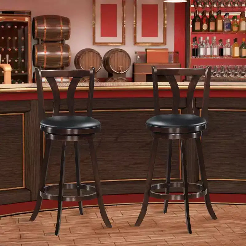 Tabourets de bar pivotants Costway, chaises hauteur bar 75 cm avec pieds en bois d'hévéa