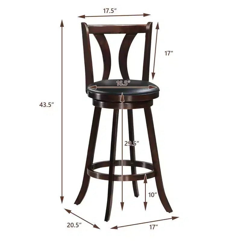 Tabourets de bar pivotants Costway, chaises hauteur bar 75 cm avec pieds en bois d'hévéa