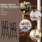 Tabourets de bar pivotants Costway, chaises hauteur bar 75 cm avec pieds en bois d'hévéa