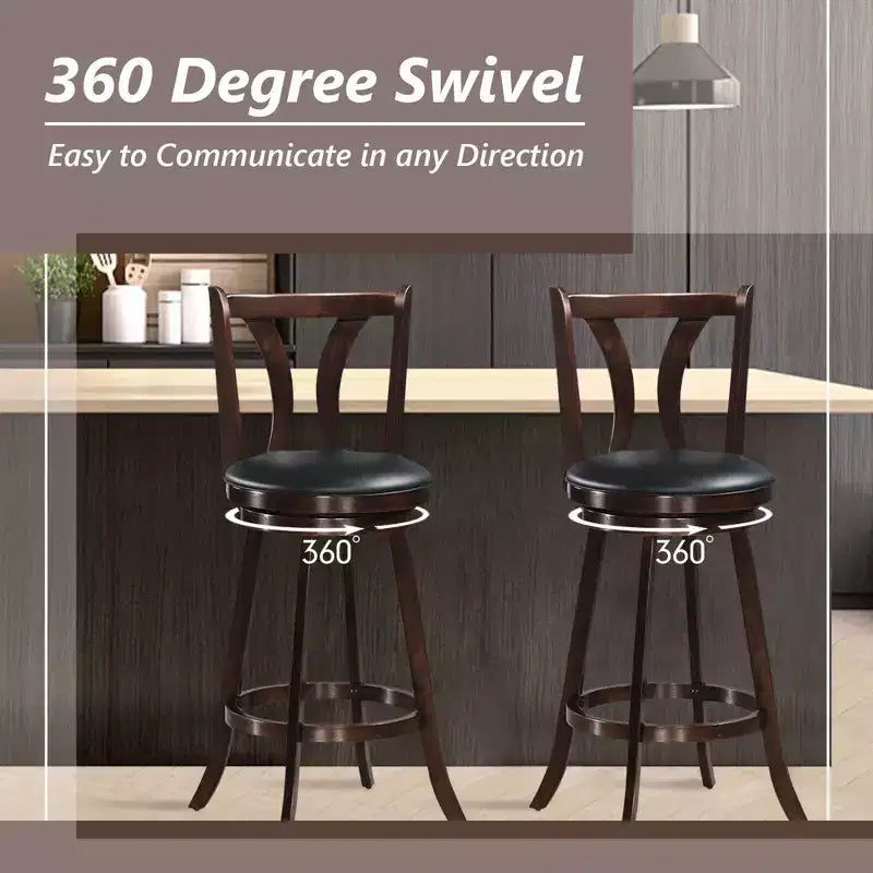 Tabourets de bar pivotants Costway, chaises hauteur bar 75 cm avec pieds en bois d'hévéa