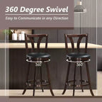 Tabourets de bar pivotants Costway, chaises hauteur bar 75 cm avec pieds en bois d'hévéa
