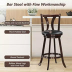 Tabourets de bar pivotants Costway, chaises hauteur bar 75 cm avec pieds en bois d'hévéa