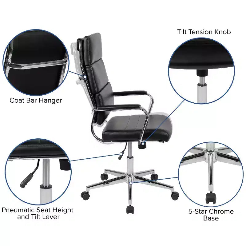 Chaise de bureau ergonomique Merrick Lane à dossier haut avec accoudoirs rembourrés en métal, chaise de bureau pivotante de direction