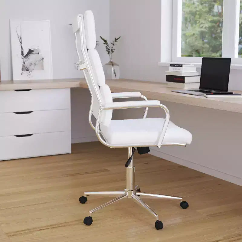 Chaise de bureau ergonomique Merrick Lane à dossier haut avec accoudoirs rembourrés en métal, chaise de bureau pivotante de direction