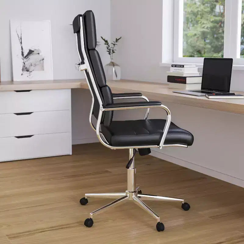 Chaise de bureau ergonomique Merrick Lane à dossier haut avec accoudoirs rembourrés en métal, chaise de bureau pivotante de direction
