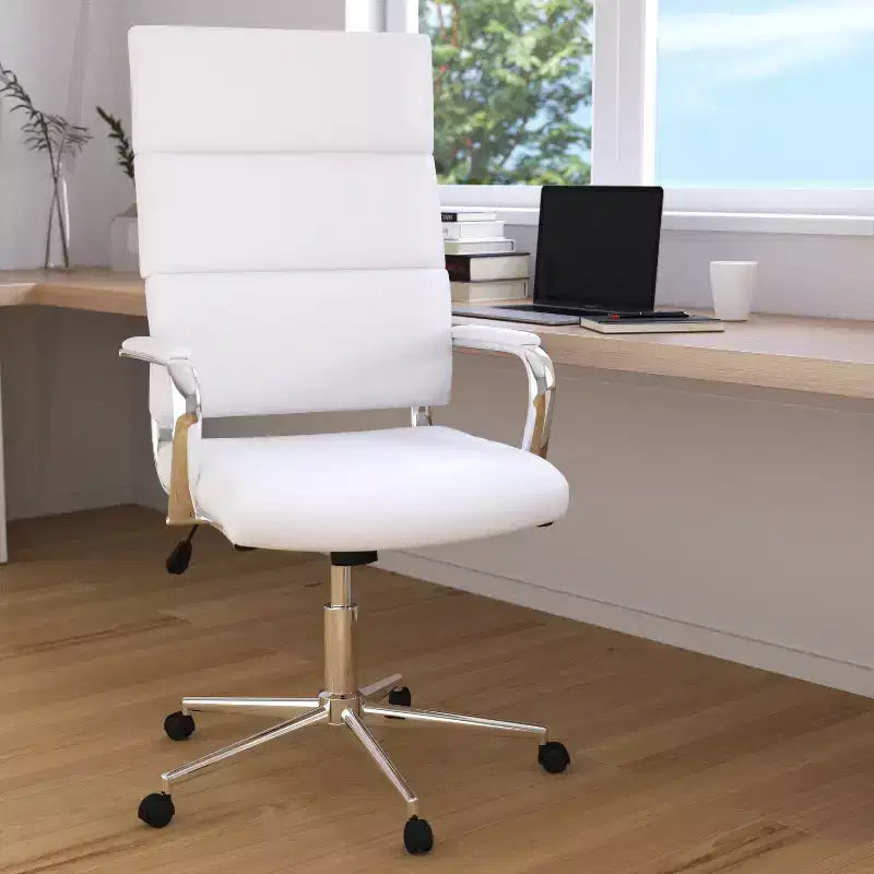 Chaise de bureau ergonomique Merrick Lane à dossier haut avec accoudoirs rembourrés en métal, chaise de bureau pivotante de direction