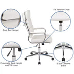 Chaise de bureau ergonomique Merrick Lane à dossier haut avec accoudoirs rembourrés en métal, chaise de bureau pivotante de direction