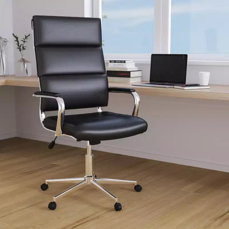 Chaise de bureau ergonomique Merrick Lane à dossier haut avec accoudoirs rembourrés en métal, chaise de bureau pivotante de direction