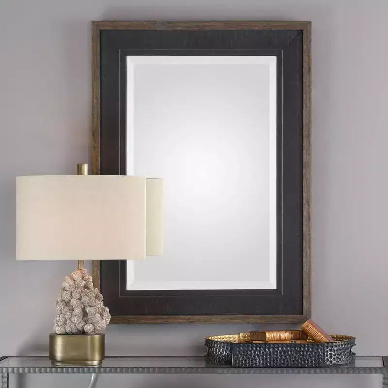 Miroir mural décoratif rectangulaire Uttermost, cadre en bois rustique biseauté, noir bronze vieilli, 76 cm de large, pour salle de bain, chambre, maison