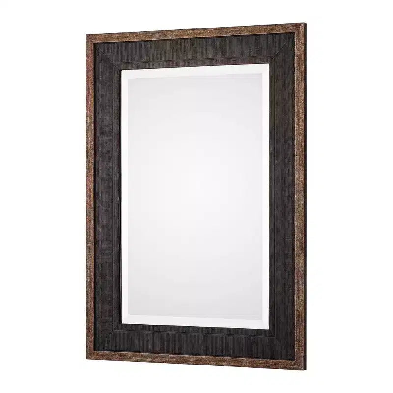 Miroir mural décoratif rectangulaire Uttermost, cadre en bois rustique biseauté, noir bronze vieilli, 76 cm de large, pour salle de bain, chambre, maison