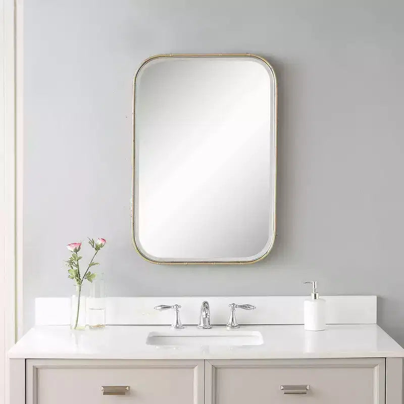 Miroir mural rectangulaire Uttermost, miroir d'appoint moderne avec cadre en fer doré antique biseauté, 51,4 cm de large, pour salle de bain, chambre, maison