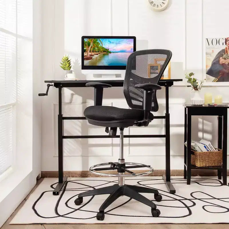 Costway Chaise de bureau avec accoudoirs réglables et repose-pieds
