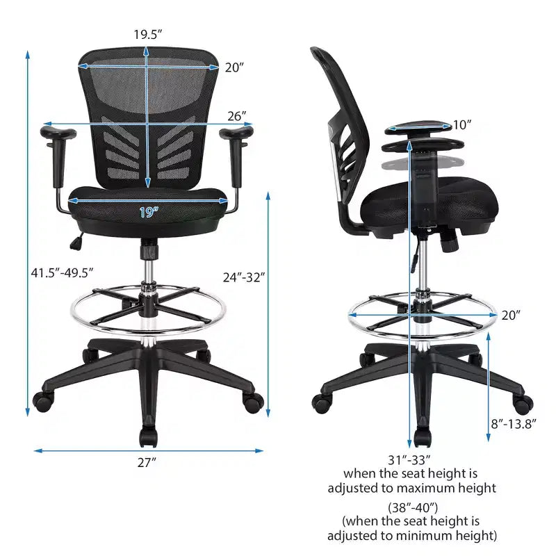 Costway Chaise de bureau avec accoudoirs réglables et repose-pieds