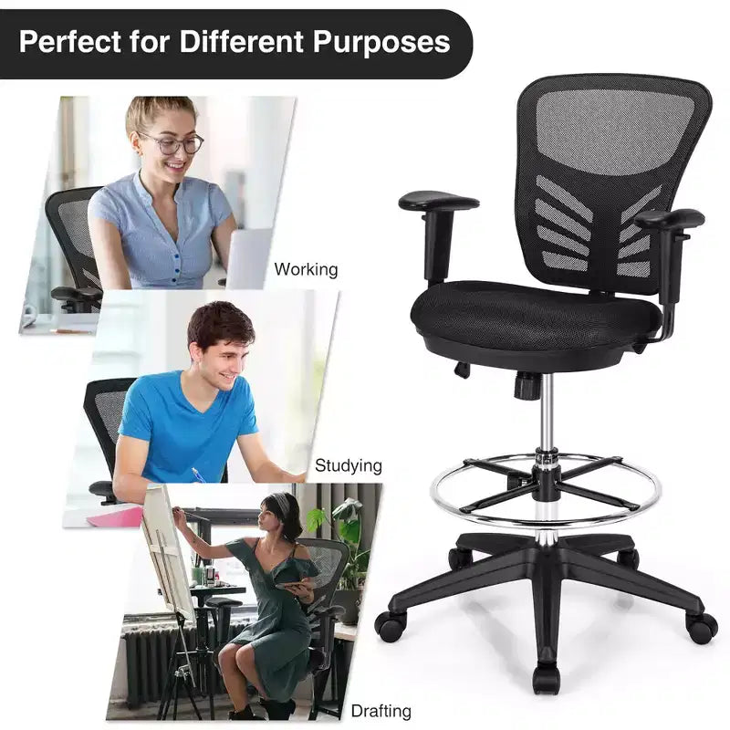 Costway Chaise de bureau avec accoudoirs réglables et repose-pieds