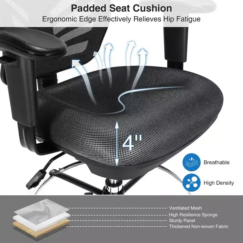 Costway Chaise de bureau avec accoudoirs réglables et repose-pieds