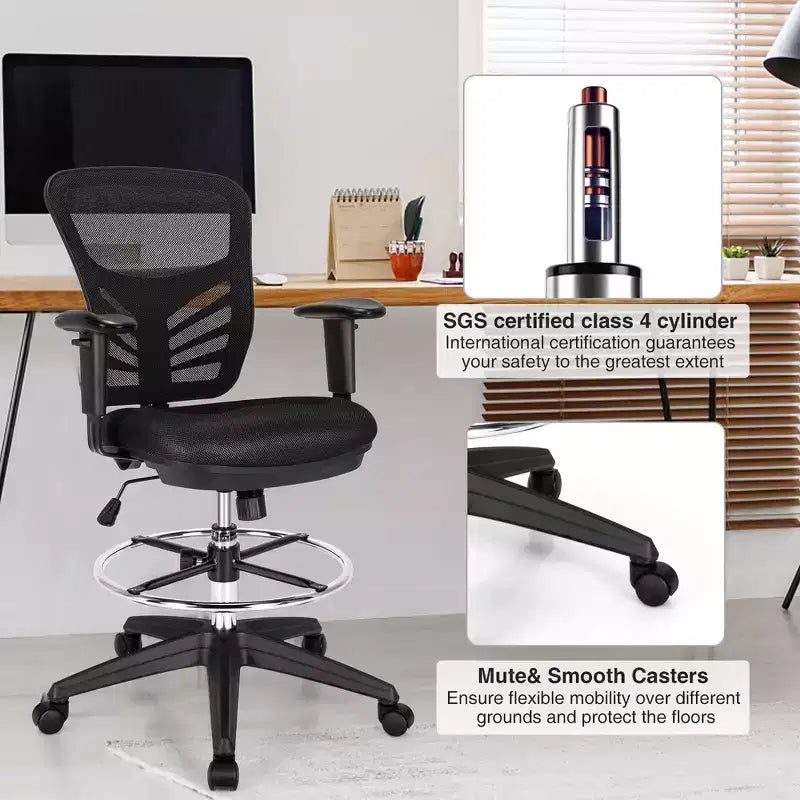 Costway Chaise de bureau avec accoudoirs réglables et repose-pieds