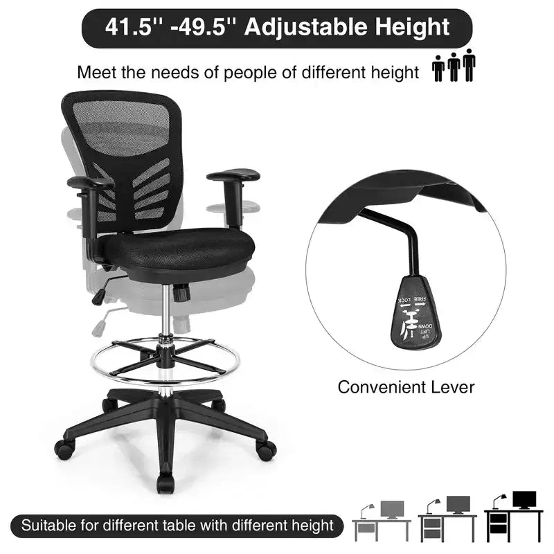 Costway Chaise de bureau avec accoudoirs réglables et repose-pieds