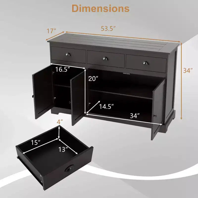 Meuble de rangement Costway 53,5 avec 3 tiroirs et 2 étagères réglables Buffet de salle à manger
