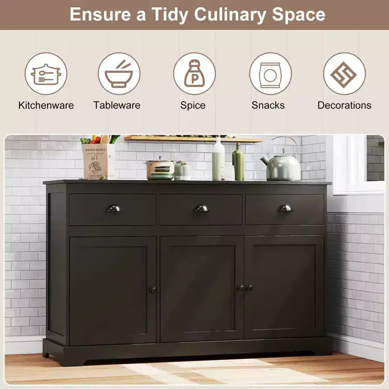 Meuble de rangement Costway 53,5 avec 3 tiroirs et 2 étagères réglables Buffet de salle à manger
