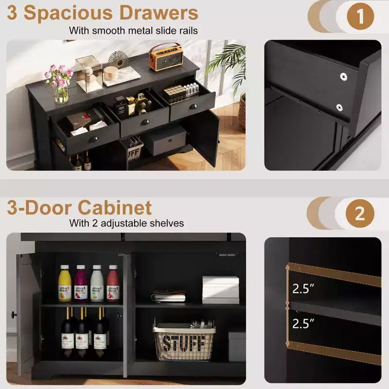 Meuble de rangement Costway 53,5 avec 3 tiroirs et 2 étagères réglables Buffet de salle à manger
