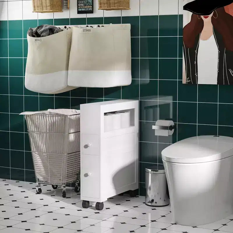 HOMCOM 6,25 x 20,5 x 28,25 Meuble de rangement latéral de salle de bain étroit à roulettes en bois