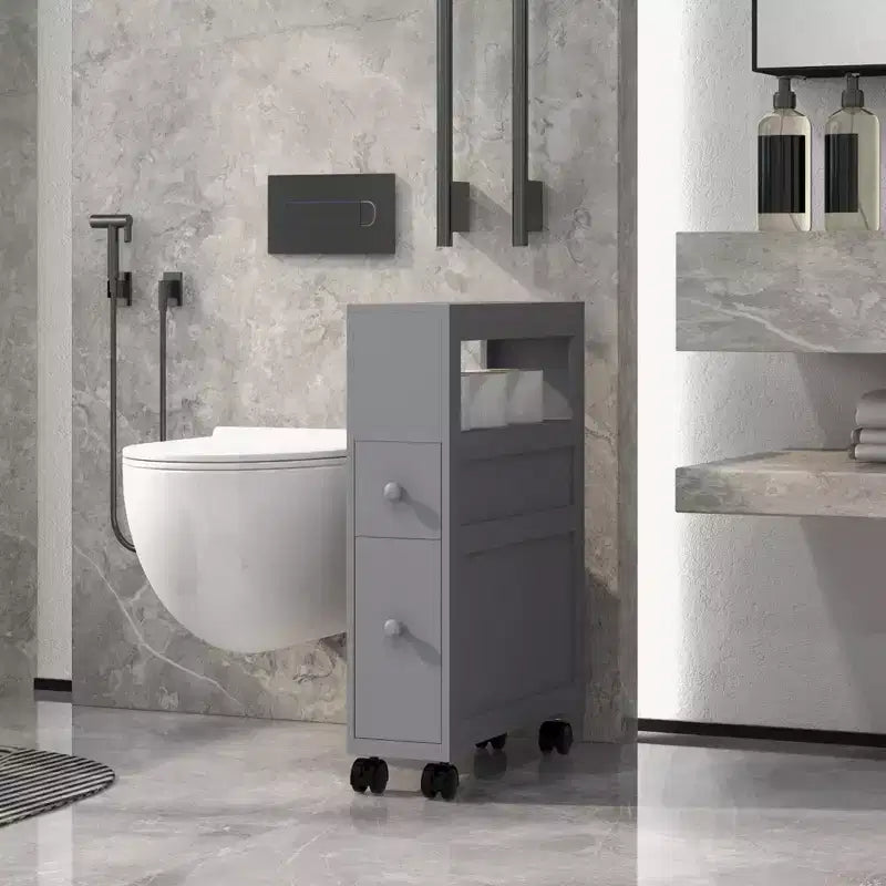 HOMCOM 6,25 x 20,5 x 28,25 Meuble de rangement latéral de salle de bain étroit à roulettes en bois