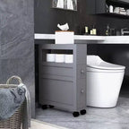 HOMCOM 6,25 x 20,5 x 28,25 Meuble de rangement latéral de salle de bain étroit à roulettes en bois