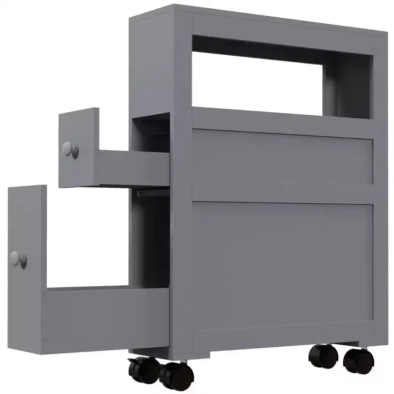 HOMCOM 6,25 x 20,5 x 28,25 Meuble de rangement latéral de salle de bain étroit à roulettes en bois