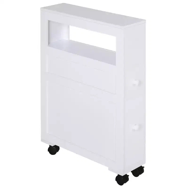 HOMCOM 6.25 x 20.5 x 28.25 Wood Rolling Slim Bathroom Side Storage Cabinet