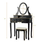 Costway Coiffeuse de Maquillage avec 5 Tiroirs et 12 Ampoules LED Noir