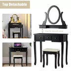 Costway Coiffeuse de Maquillage avec 5 Tiroirs et 12 Ampoules LED Noir