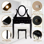 Costway Coiffeuse de Maquillage avec 5 Tiroirs et 12 Ampoules LED Noir
