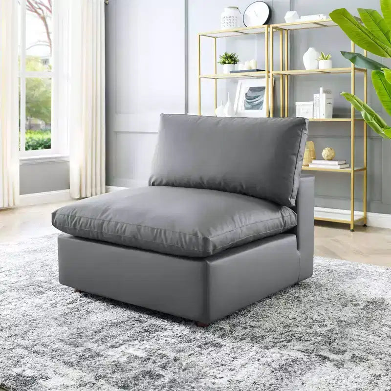 Fauteuil sans accoudoirs en similicuir surpiqué et rembourré Commix Down - Modway