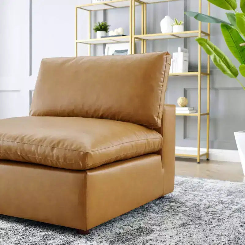 Fauteuil sans accoudoirs en similicuir surpiqué et rembourré Commix Down - Modway