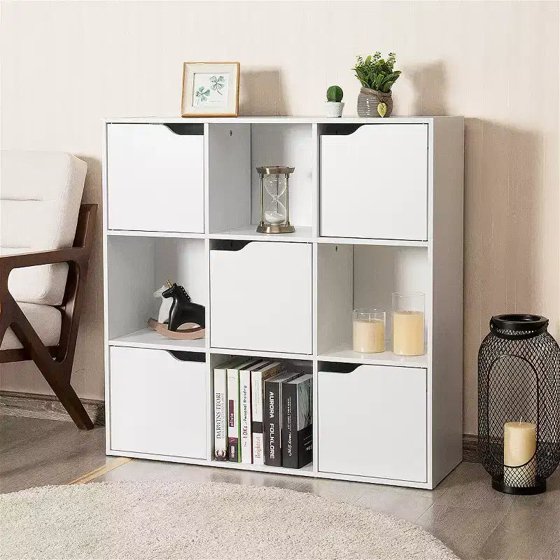 Costway Bibliothèque à 9 casiers Meuble de rangement en bois Étagères Séparateur de pièce Organisation