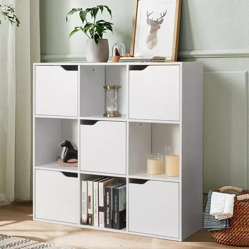 Costway Bibliothèque à 9 casiers Meuble de rangement en bois Étagères Séparateur de pièce Organisation