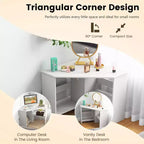Bureau d'angle informatique Costway triangulaire avec étagère de rangement blanc