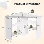 Bureau d'angle informatique Costway triangulaire avec étagère de rangement blanc