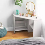 Bureau d'angle informatique Costway triangulaire avec étagère de rangement blanc