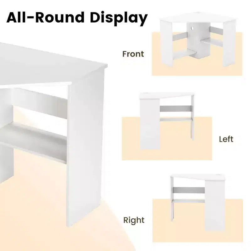 Bureau d'angle informatique Costway triangulaire avec étagère de rangement blanc