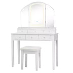 Costway Table de Maquillage et Tabouret Grand Miroir Triple avec Éclairage 6 Tiroirs Coiffeuse Blanc/Noir