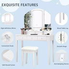 Costway Table de Maquillage et Tabouret Grand Miroir Triple avec Éclairage 6 Tiroirs Coiffeuse Blanc/Noir