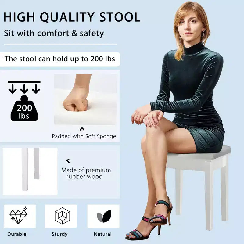 Costway Table de Maquillage et Tabouret Grand Miroir Triple avec Éclairage 6 Tiroirs Coiffeuse Blanc/Noir
