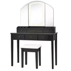 Costway Table de Maquillage et Tabouret Grand Miroir Triple avec Éclairage 6 Tiroirs Coiffeuse Blanc/Noir