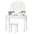 Costway Table de Maquillage et Tabouret Grand Miroir Triple avec Éclairage 6 Tiroirs Coiffeuse Blanc/Noir