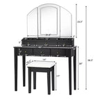 Costway Table de Maquillage et Tabouret Grand Miroir Triple avec Éclairage 6 Tiroirs Coiffeuse Blanc/Noir