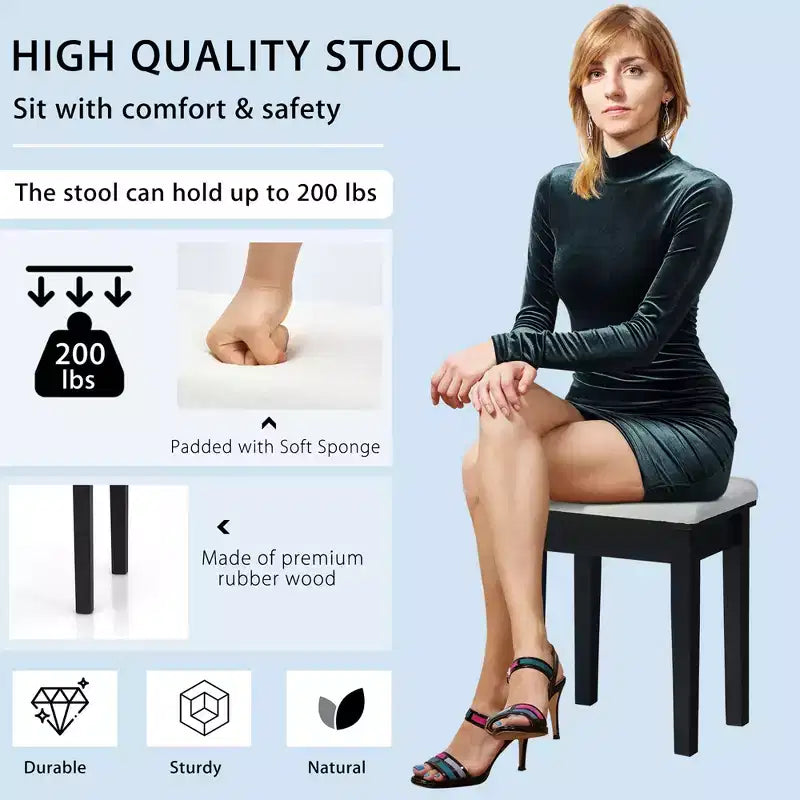 Costway Table de Maquillage et Tabouret Grand Miroir Triple avec Éclairage 6 Tiroirs Coiffeuse Blanc/Noir