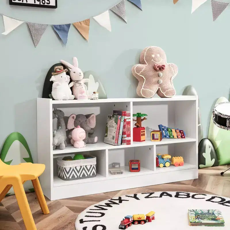 Costway Bibliothèque Enfant 2 Étagères Meuble Rangement Jouets en Bois 5 Cubes Organisateur Blanc