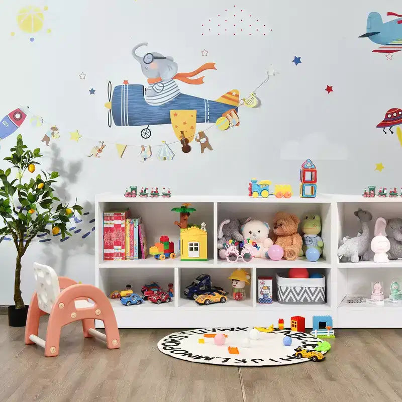 Costway Bibliothèque Enfant 2 Étagères Meuble Rangement Jouets en Bois 5 Cubes Organisateur Blanc