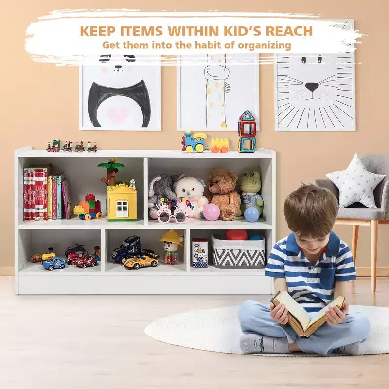 Costway Bibliothèque Enfant 2 Étagères Meuble Rangement Jouets en Bois 5 Cubes Organisateur Blanc